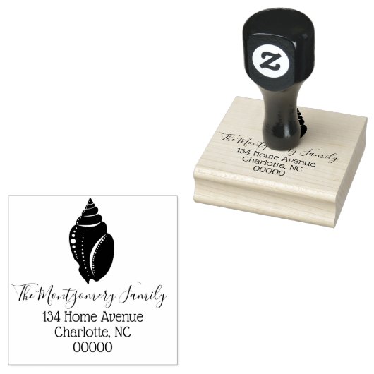 Kust Elegant Seashell Silhouet & Familienaam Rubberstempel (Gestempeld)