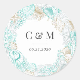 kust elegante bruiloft monogram ronde sticker
