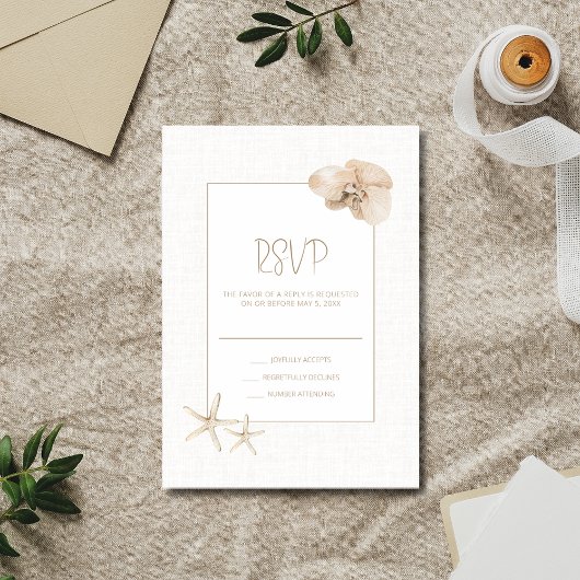 Kust Elegantie Seaside Wedding RSVP Kaartje