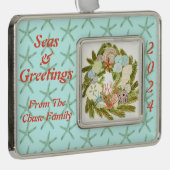 Kust Feestdagen Zeeen & Groeten Verzilverd Omlijst Ornament (Rechts)