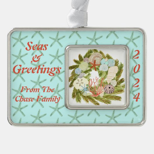 Kust Feestdagen Zeeen & Groeten Verzilverd Omlijst Ornament (Voorkant)