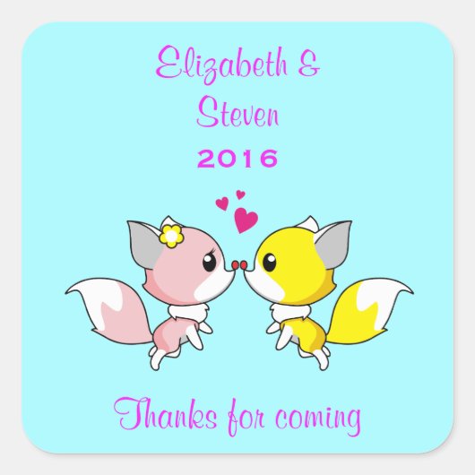 Kust Foxes Wedding FavorDank je Vierkante Sticker (Voorkant)