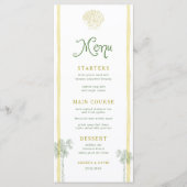 Kust Gele Strepen Schelp Palmboom Bruiloft Menu (Voorkant)