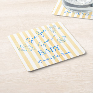 Kust Gele Strepen Zee Zien Jou Gauw Baby Shower Kartonnen Onderzetters