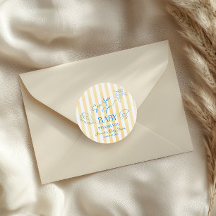 Kust Gele Strepen Zee Zien Jou Gauw Baby Shower Ronde Sticker