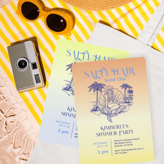 Kust Gele Zeemeermin Cowgirl Summer Party Kaart