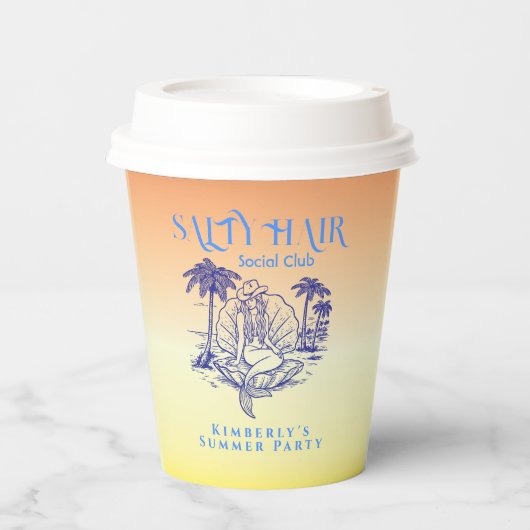 Kust Gele Zeemeermin Cowgirl Summer Party Papieren Bekers (Voorkant)