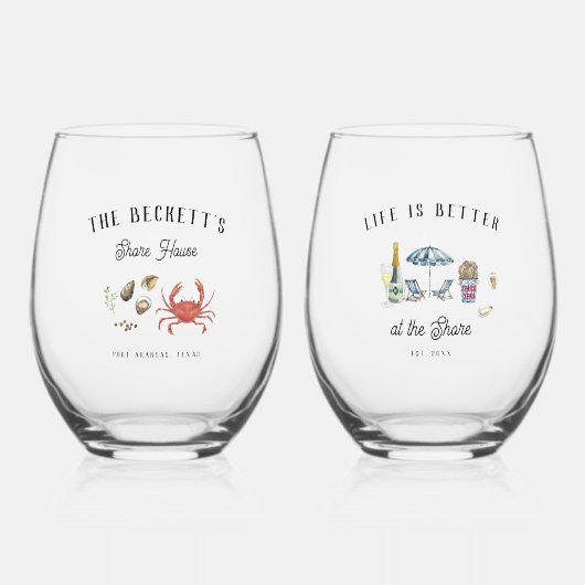  kust | Gepersonaliseerd Shore House Wijnglas Zonder Voet (Voorkant)