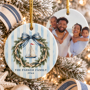 Kust Gezellig Cute Zeilboot Krans Familie Foto Keramisch Ornament