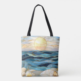 Kust Glas-in-lood Oceaan Zonsondergang Boodschappe Tote Bag