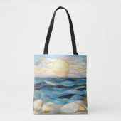 Kust Glas-in-lood Oceaan Zonsondergang Boodschappe Tote Bag (Voorkant)