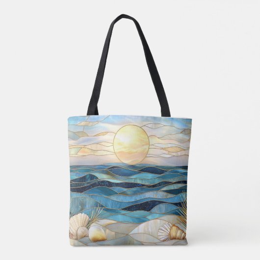 Kust Glas-in-lood Oceaan Zonsondergang Boodschappe Tote Bag (Achterkant)