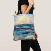 Kust Glas-in-lood Oceaan Zonsondergang Boodschappe Tote Bag (Dichtbij)