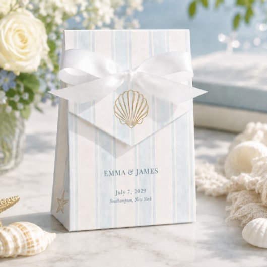 Kust Goud Schelp Blauw Witte Bruiloft Bedankdoosjes