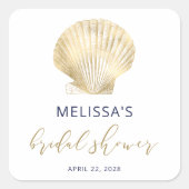 Kust Goud Schelp Marineblauw Bruidsfeest Vieringka Vierkante Sticker (Voorkant)