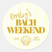 Kust Gouden Gestreepte Bach Weekend Schelp Ronde Sticker (Voorkant)