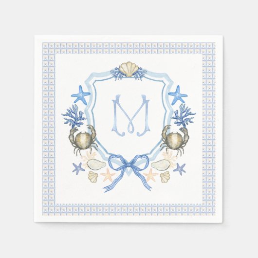 Kust Grandmillenial Krab Calligrafie Monogram Servet (Voorkant)