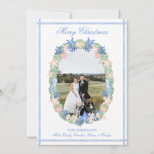 Kust Grandmillennial Kerstmis Seashell 3 Foto Feestdagenkaart (Voorkant)