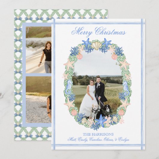 Kust Grandmillennial Kerstmis Seashell 3 Foto Feestdagenkaart (Voorkant / Achterkant)