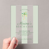 Kust Groene Cabana Stripes Palm Beach Verjaardag Acryl Uitnodigingen (Insitu (Draagbaar))