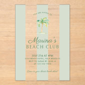 Kust Groene Cabana Stripes Palm Beach Verjaardag Acryl Uitnodigingen (Voorkant)