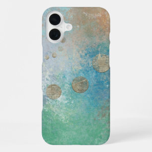 Kust Grunge Blauw en Groen Waterverf Goud iPhone 16 Plus Hoesje