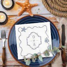 Kust Hand getrokken Seashell Crest Beach bruiloft Servet