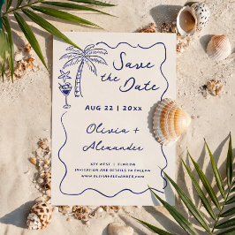 Kust Handgetekende Doodle Strand Huwelijk Save The Date