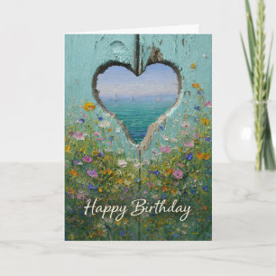 Kust Hart Wilde Bloemen Gelukkig Verjaardag Groet Kaart