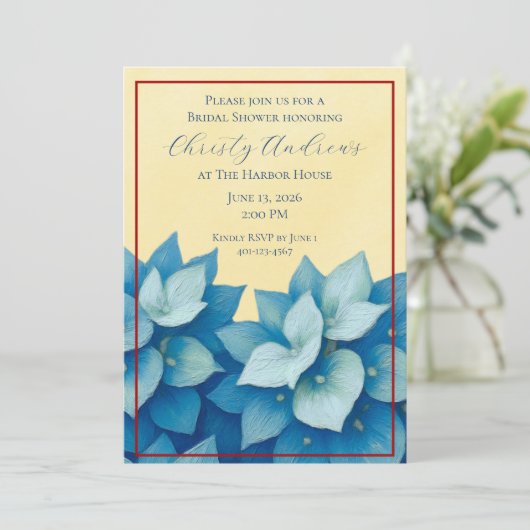 Kust Hydrangea Bruidsdiner Uitnodiging (Staand voorkant)