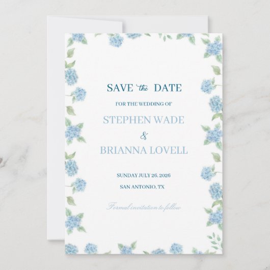 Kust Hydrangea Save the Date  Kaart (Voorkant)