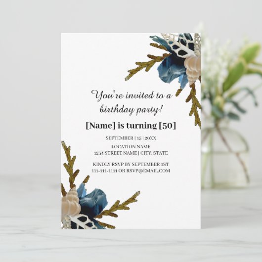 Kust Iris Bloem Nautische Elegante Verjaardag Kaart (Staand voorkant)