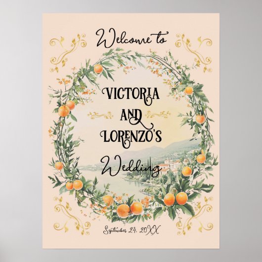 Kust Italiaans bruiloft Welkom Poster Teken (Voorkant)