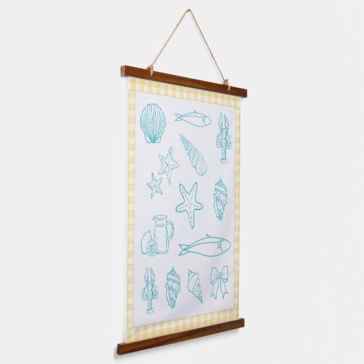 Kust Italiaanse keuken Print | Sorrento Blue Hangend Wandkleed (Gebogen)