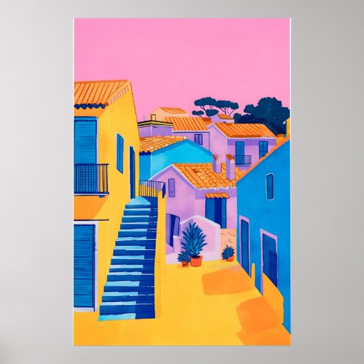 Kust Italiaanse Stad Kunstprint Avondgloed Poster (Voorkant)