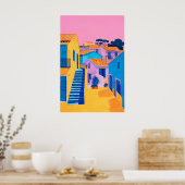 Kust Italiaanse Stad Kunstprint Avondgloed Poster (Keuken)