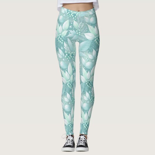 Kust Kerst Bladerbessen Patroon#7 ID1009 Leggings (Voorkant)