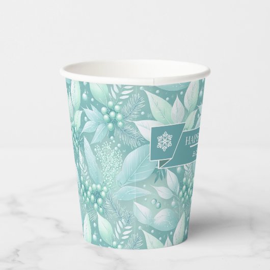 Kust Kerst Bladerbessen Patroon#7 ID1009 Papieren Bekers (Rechts)