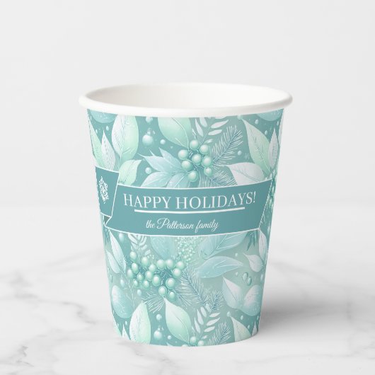 Kust Kerst Bladerbessen Patroon#7 ID1009 Papieren Bekers (Voorkant)