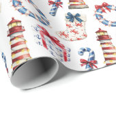 Kust Kerst Blauw en Rood Nautisch Cadeaupapier (Rol Hoek)