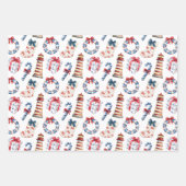 Kust Kerst Blauw en Rood Nautisch Inpakpapier Vel (Voorkant)