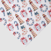 Kust Kerst Blauw en Rood Nautisch Tissuepapier (Detail)