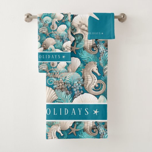 Kust Kerst Bold Zeepaardpatroon#4 ID1009 Bad Handdoek (Insitu)