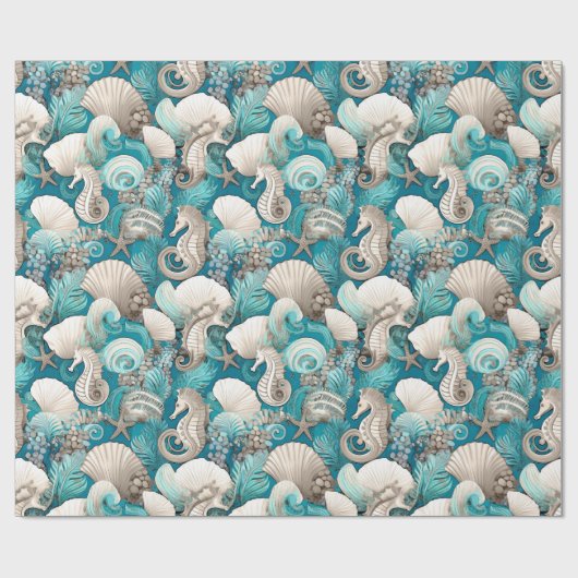 Kust Kerst Bold Zeepaardpatroon#4 ID1009 Cadeaupapier (Vlak)