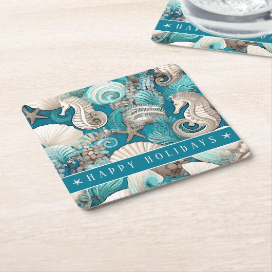 Kust Kerst Bold Zeepaardpatroon#4 ID1009 Kartonnen Onderzetters (Schuin)