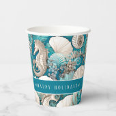 Kust Kerst Bold Zeepaardpatroon#4 ID1009 Papieren Bekers (Achterkant)