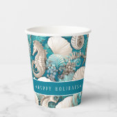 Kust Kerst Bold Zeepaardpatroon#4 ID1009 Papieren Bekers (Voorkant)