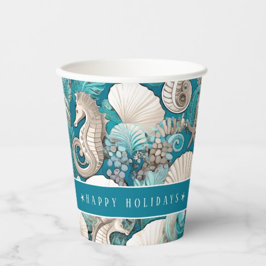 Kust Kerst Bold Zeepaardpatroon#4 ID1009 Papieren Bekers (Voorkant)