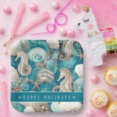 Kust Kerst Bold Zeepaardpatroon#4 ID1009 Papieren Bordje (Feest)