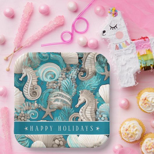 Kust Kerst Bold Zeepaardpatroon#4 ID1009 Papieren Bordje (Feest)